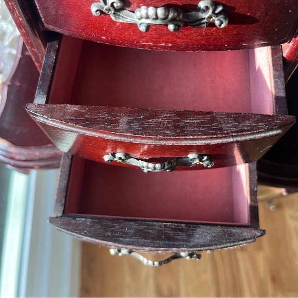 Vintage Powell Wood Jewelry Box 7 Drawer Two Doors Mirror Bombay Style Dark Tone - Picture 7 of 12